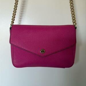 Michael Kors 🩷 Jet Set Pink Saffiano Leather Crossbody Bag Gold Chain